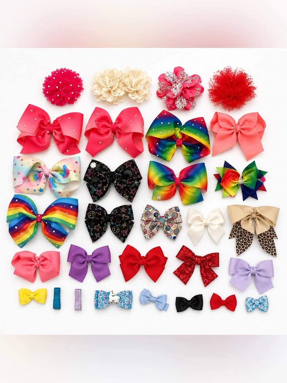 30-Piece Girls Hair Bow Bundle Clips Barrettes Rainbow Leopard